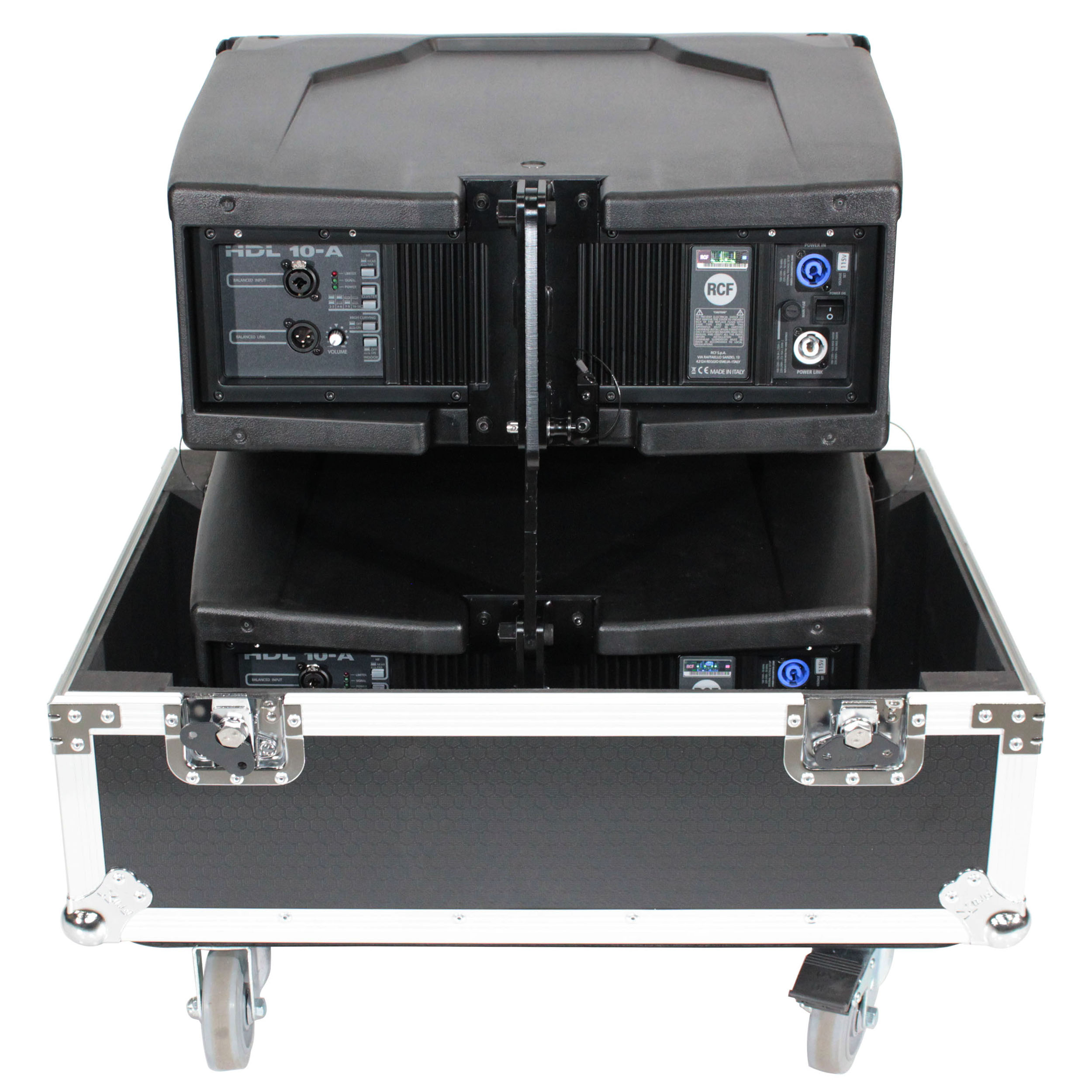 Fits 2x RCF HDL 10A Line Array Speakers Flight Case with 4 inch Wheels