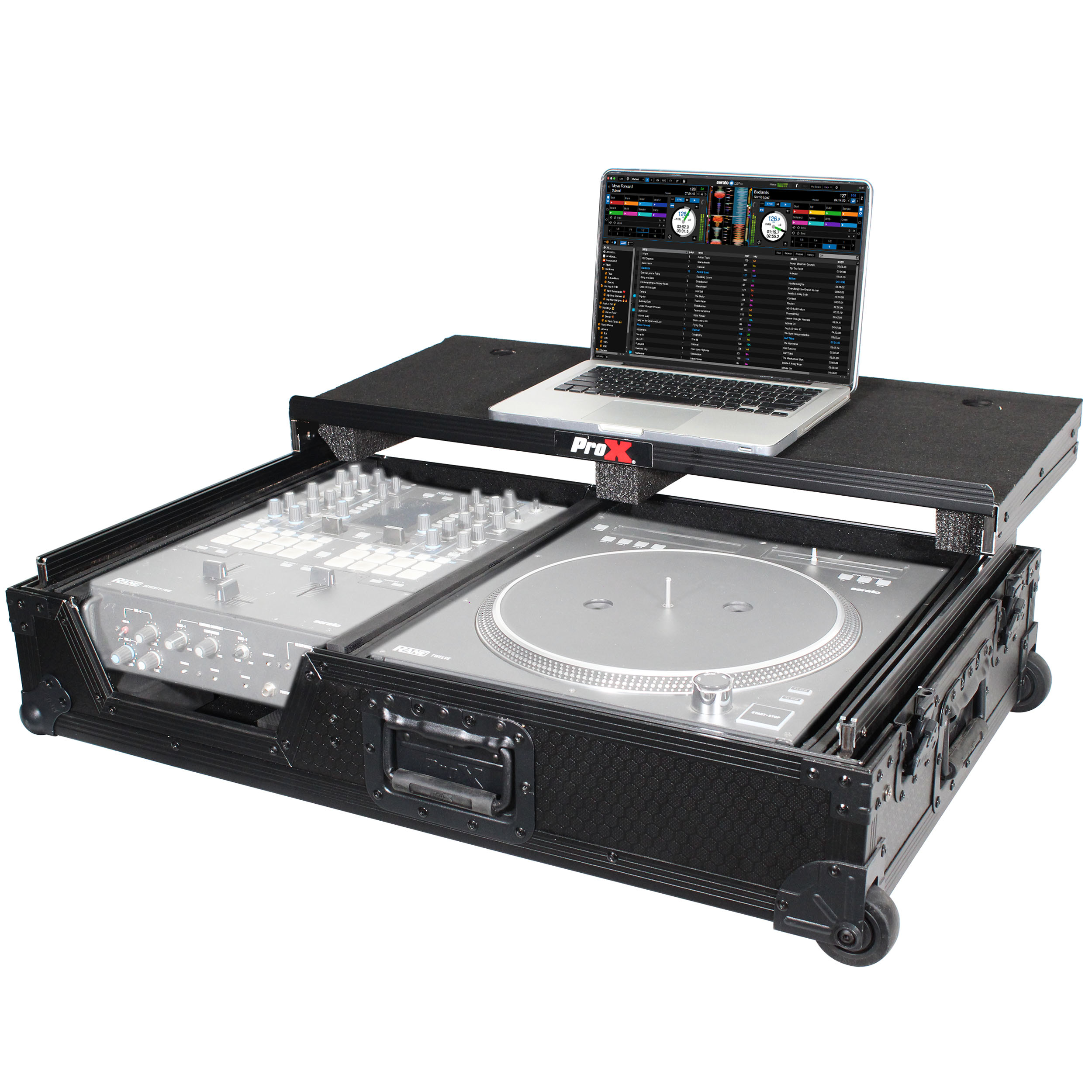 Single Turntable and Mixer Flight Case WSliding Laptop Shelf and Low