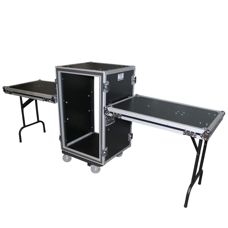 18U Vertical Shockproof Rack Case 20 In Deep W-Side Tables and Casters - Image 2