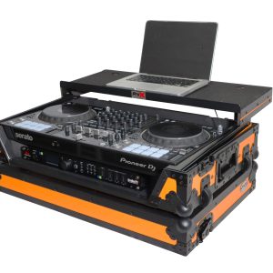 ProX ATA Flight Case for Pioneer DDJ-1000 FLX6 SX3 DJ Controller with Laptop Shelf 1U Rack Space and Wheels - Orange Black