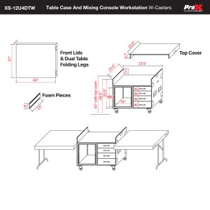 12U Shockproof Workstation Case W-Dual Side Table and Drawers | 24 In Rail to Rail - Image 9