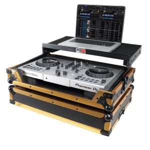 ProX ATA Flight Case For Pioneer DDJ-SB3 DDJ-FLX4 DDJ-400 DJ Controller with Laptop Shelf and LED - Gold Black