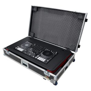 DJ Control Tower DJ Podium Stand with Travel Cases for Pioneer DDJ-REV7 XDJ-XZ DDJ-1000 and RANE One Red Black Finish - Image 8