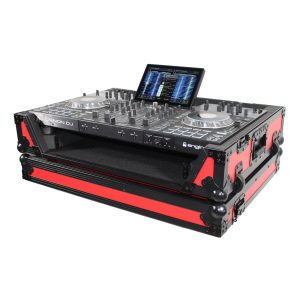 ATA Flight Case For Denon PRIME 4 DJ Controller with 1U Rack Space and Wheels - Red Black - Image 3
