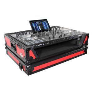 ATA Flight Case For Denon PRIME 4 DJ Controller with 1U Rack Space and Wheels - Red Black - Image 2