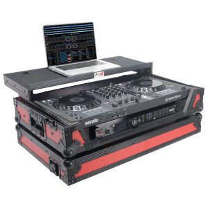 ProX Flight Case for Pioneer DDJ-FLX6 Digital Controller W-Laptop Shelf & Wheels | Black on Red - Image 2