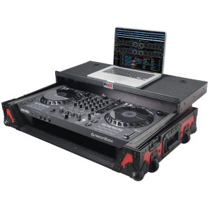 ProX Flight Case for Pioneer DDJ-FLX6 Digital Controller W-Laptop Shelf & Wheels | Black on Red - Image 8