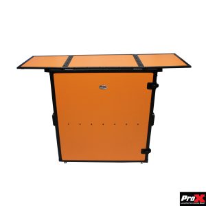 ProX Transformer Series DJ Folding Workstation Table - Fold Away W-Wheels | Black on Orange - Image 2