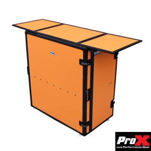 ProX Transformer Series DJ Folding Workstation Table - Fold Away W-Wheels | Black on Orange - Image 3