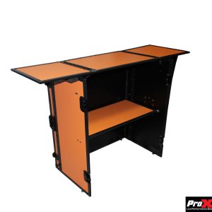 ProX Transformer Series DJ Folding Workstation Table - Fold Away W-Wheels | Black on Orange - Image 4