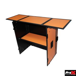 ProX Transformer Series DJ Folding Workstation Table - Fold Away W-Wheels | Black on Orange - Image 5
