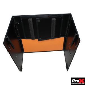 ProX Transformer Series DJ Folding Workstation Table - Fold Away W-Wheels | Black on Orange - Image 7