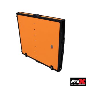 ProX Transformer Series DJ Folding Workstation Table - Fold Away W-Wheels | Black on Orange - Image 8