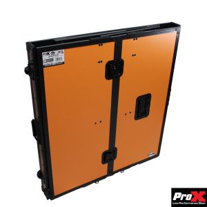 ProX Transformer Series DJ Folding Workstation Table - Fold Away W-Wheels | Black on Orange - Image 9