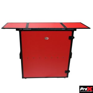 ProX Transformer Series DJ Folding Workstation Table - Fold Away W-Wheels | Black on Red - Image 2