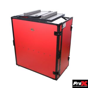 ProX Transformer Series DJ Folding Workstation Table - Fold Away W-Wheels | Black on Red - Image 4