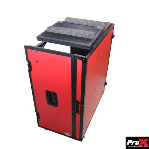 ProX Transformer Series DJ Folding Workstation Table - Fold Away W-Wheels | Black on Red - Image 5