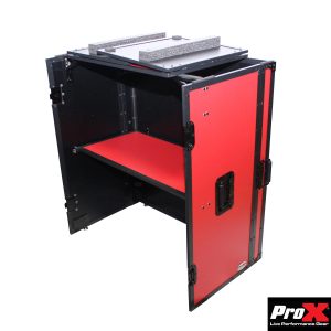 ProX Transformer Series DJ Folding Workstation Table - Fold Away W-Wheels | Black on Red - Image 6