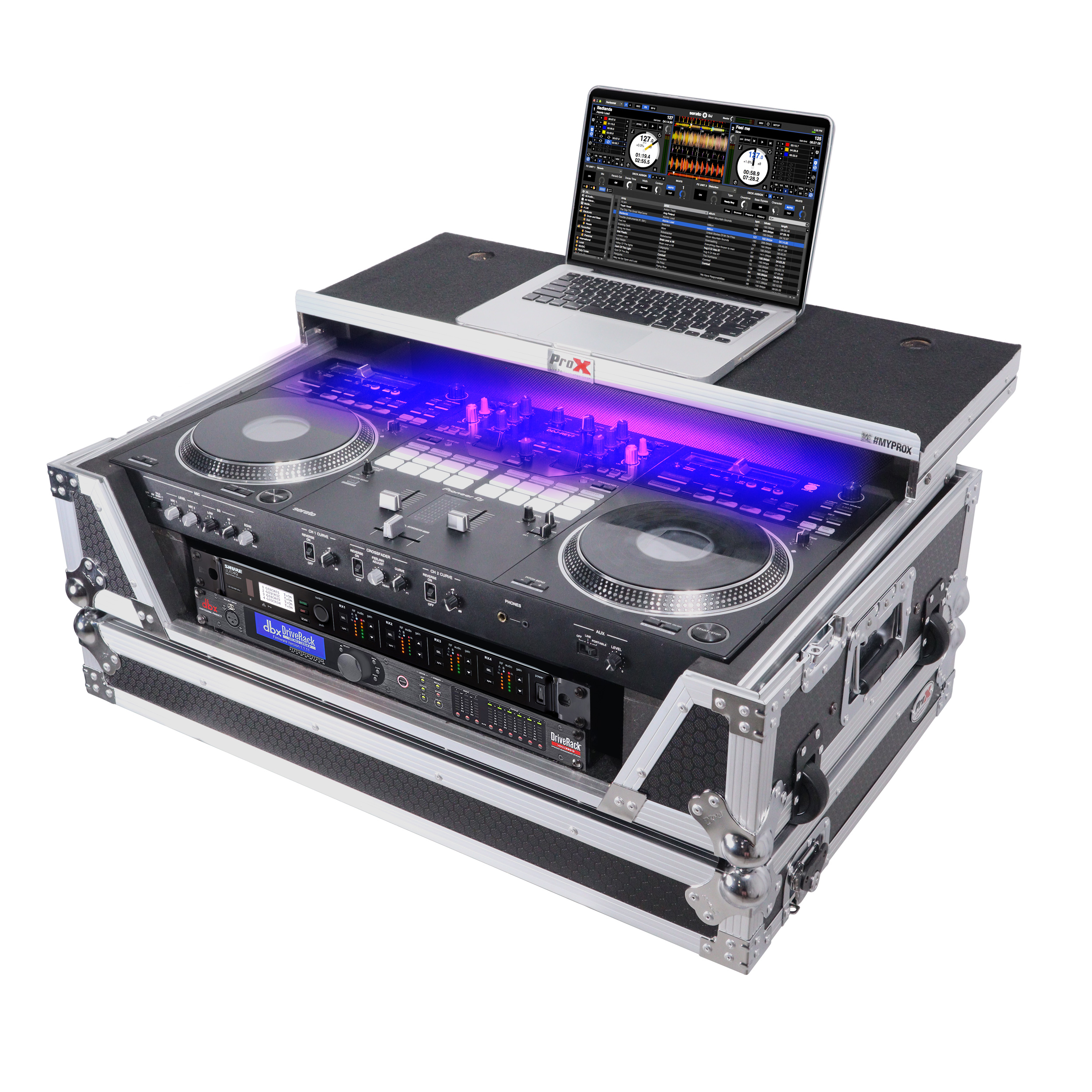 ATA Style Flight Case for Pioneer DDJ-REV7 & DDJ-1000 SRT DJ Controller  with 2U Rack Space Laptop Shelf Wheels LED kit