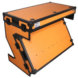 ProX DJ Z-Table Workstation | Flight Case Table Portable W-Handles and Wheels | Black on Orange