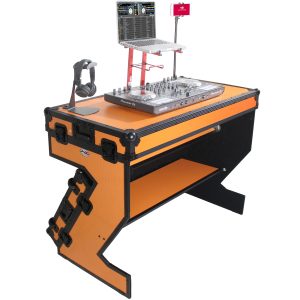 ProX DJ Z-Table Workstation | Flight Case Table Portable W-Handles and Wheels | Black on Orange - Image 5