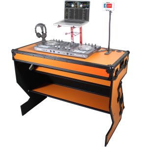 ProX DJ Z-Table Workstation | Flight Case Table Portable W-Handles and Wheels | Black on Orange - Image 6