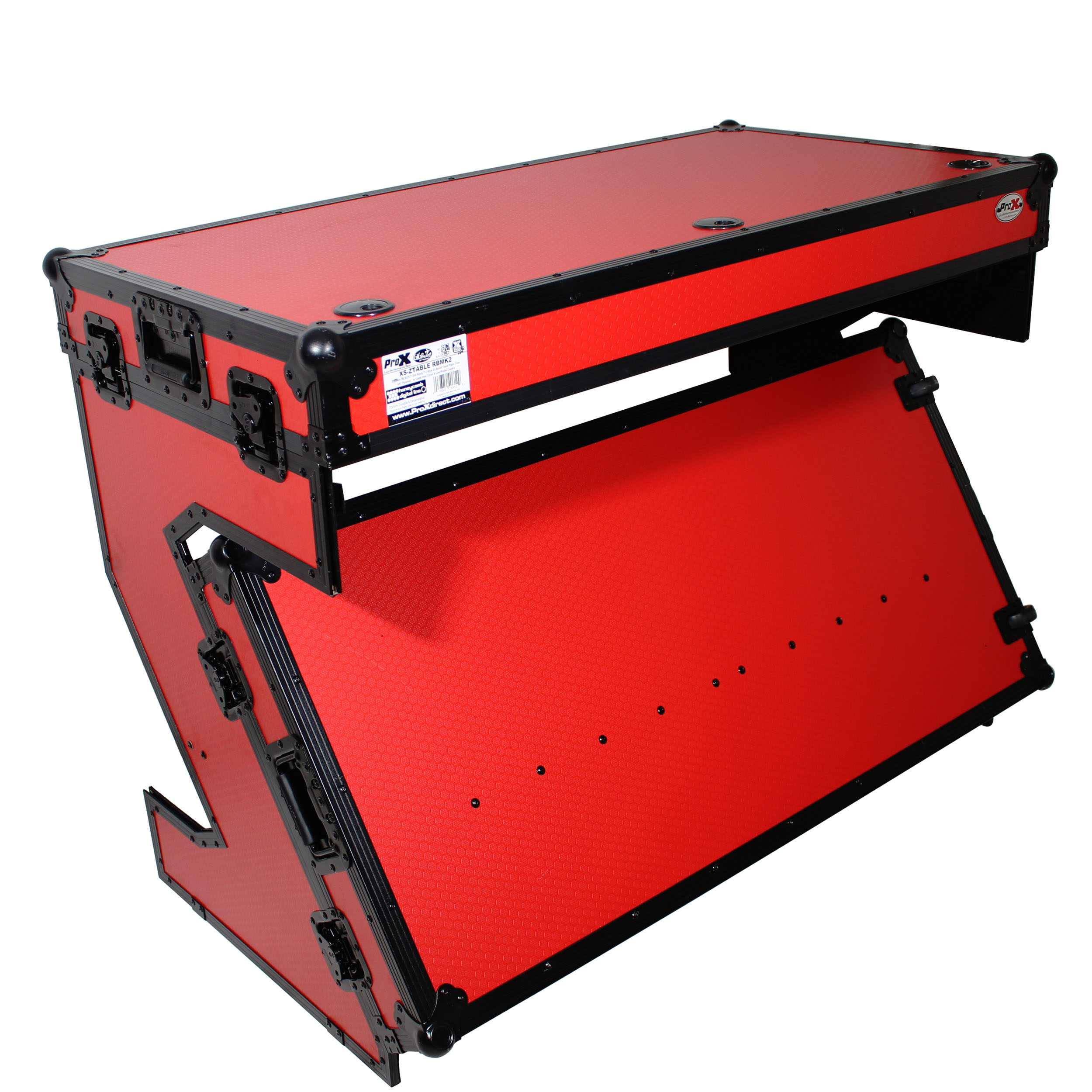 ProX DJ Z-Table?? Workstation | Flight Case Table Portable W-Handles and  Wheels | Black on Red