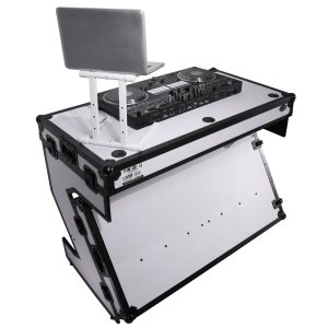 DJ Z-Table Workstation | Flight Case Table Portable with Handles and Wheels Black and White Finish