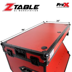 ProX DJ Z-Table Workstation | Flight Case Table Portable W-Handles and Wheels | Black on Red - Image 6