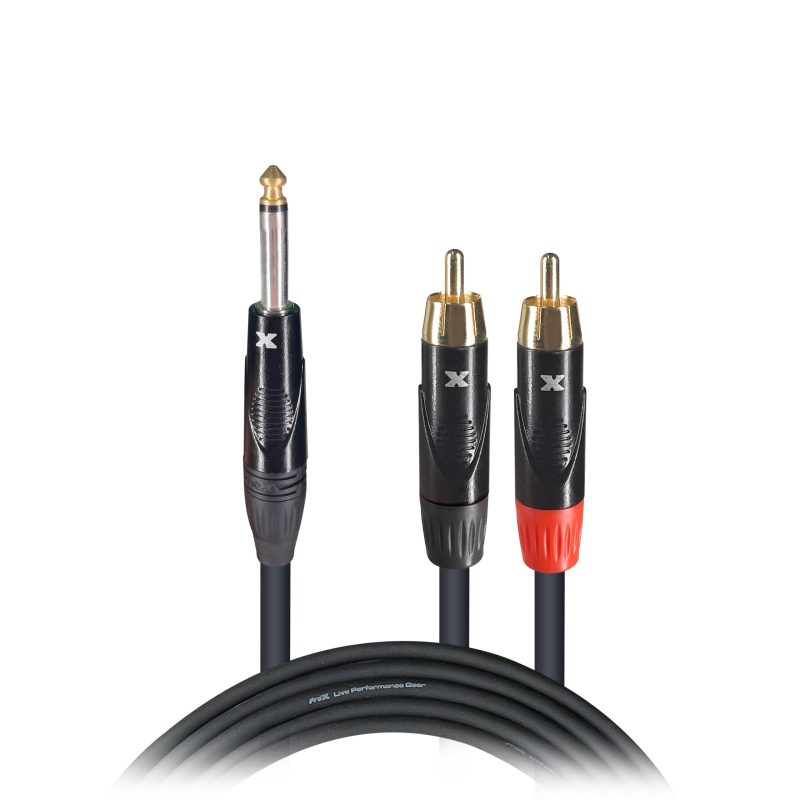 3 Ft. Unbalanced 1/4" TS-M to Dual RCA-M High Performance Audio Y Cable