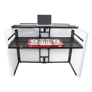 MESA MEDIA MK2 DJ Facade Table Workstation Includes TV Bracket Mount White & Black Scrims and Carry Bag - Image 14