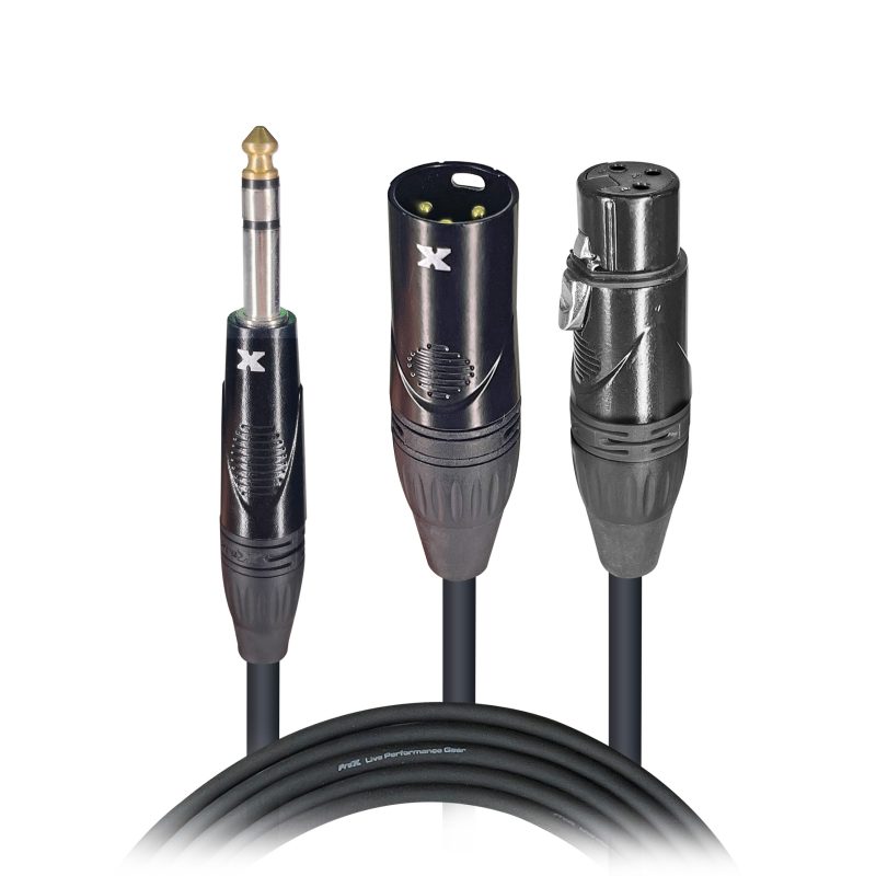 10 Ft. Balanced 1/4" TRS-M Stereo to Dual XLR-M and XLR-F High Performance Audio Y Cable