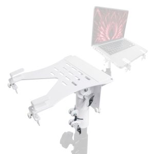 Universal Laptop Tray + VESA Monitor Mounting Bracket fits on Speaker Stand 1-3/8" Pole White
