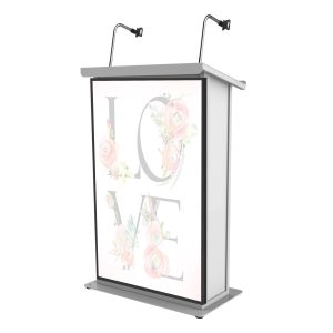 Maestro Multi-Media Lectern Podium For LED Flatscreen TVs up to 32" with 2 Gooseneck Mic Stands White Finish - Image 2