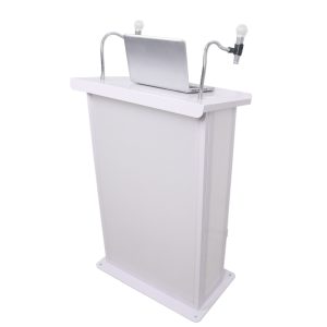 Maestro Multi-Media Lectern Podium For LED Flatscreen TVs up to 32" with 2 Gooseneck Mic Stands White Finish