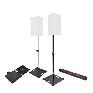 POLARIS Portable Speaker and Lighting Dual Stand Kit with Base Plate, Adjustable Pole, and Carry Bags - Black Finish
