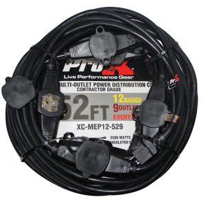52Ft. 12/3AWG 120VAC Male to 9 Female Socket Outlets Black Power-Extension Cord W-Covers - Image 4