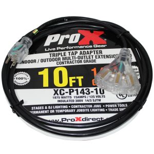 3-Socket Power Cord NEMA 5-15P to NEMA 5-15R 14AWG 3-Prong Black 10ft - Image 2