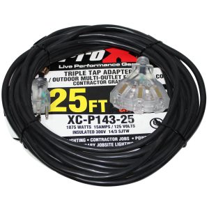 25 Ft. 120VAC NEMA 15 Male to 3 Socket Female Power-Extension Cord 14 AWG - Image 2