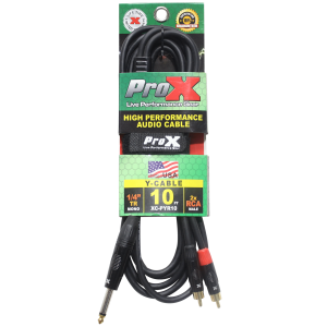 10 Ft. Unbalanced 1/4" TS-M to Dual RCA-M High Performance Audio Y Cable - Image 3