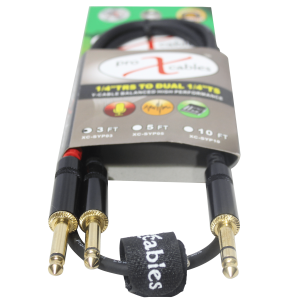 3 Ft. Unbalanced TRS-M Stereo to Dual TS-M High Performance Audio Y Cable - Image 2