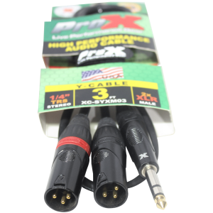3 Ft. 1/4" TRS-M Stereo to Dual XLR3-M High Performance Y Cable - Image 3