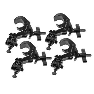 Set of (4) Quick 90º Folding Clamp Adapters with T-C12 Truss Clamp 2 in.  Diameter Black Finish - Max Load: 330 lbs - GTR Direct