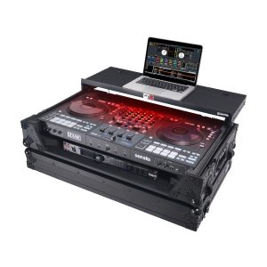 ATA Flight Style Road Case For RANE Four DJ Controller with Laptop Shelf 1U Rack Space LED and Wheels - Black Finish