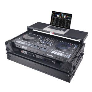 ATA Flight Style Road Case For RANE Four DJ Controller with Laptop Shelf 1U Rack Space LED and Wheels - Black Finish - Image 2