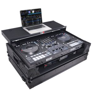 ATA Flight Style Road Case For RANE Four DJ Controller with Laptop Shelf 1U Rack Space LED and Wheels - Black Finish - Image 3