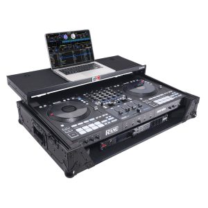 ATA Flight Style Road Case For RANE Four DJ Controller with Laptop Shelf 1U Rack Space LED and Wheels - Black Finish - Image 6