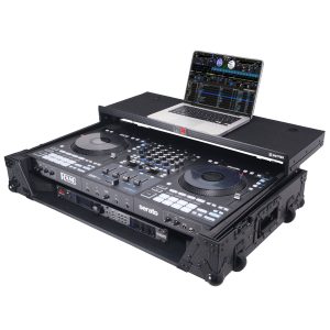 ATA Flight Style Road Case For RANE Four DJ Controller with Laptop Shelf 1U Rack Space LED and Wheels - Black Finish - Image 7