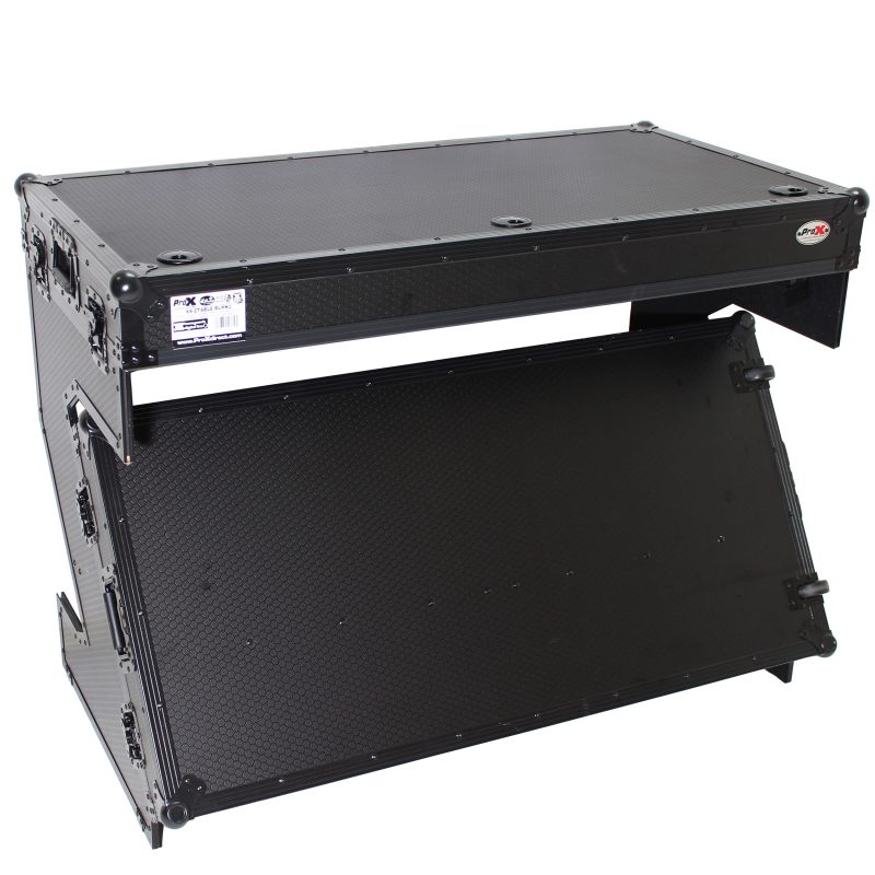 DJ Z-Table Folding DJ Table Mobile Workstation Flight Case Style with Handles and Wheels - Black Finish - Image 2