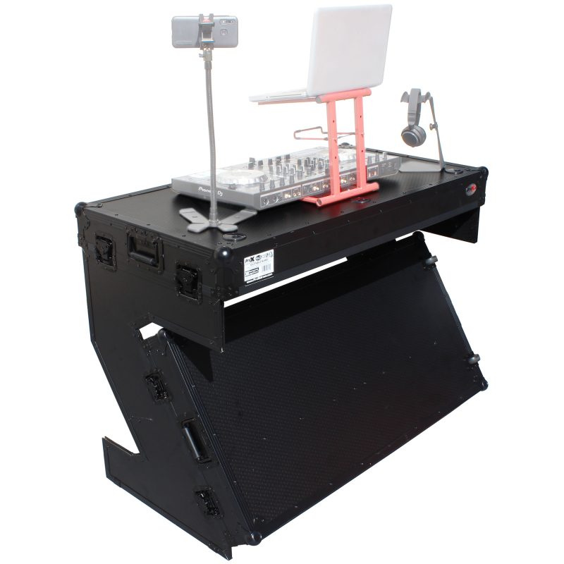 DJ Z-Table Folding DJ Table Mobile Workstation Flight Case Style with Handles and Wheels - Black Finish - Image 9